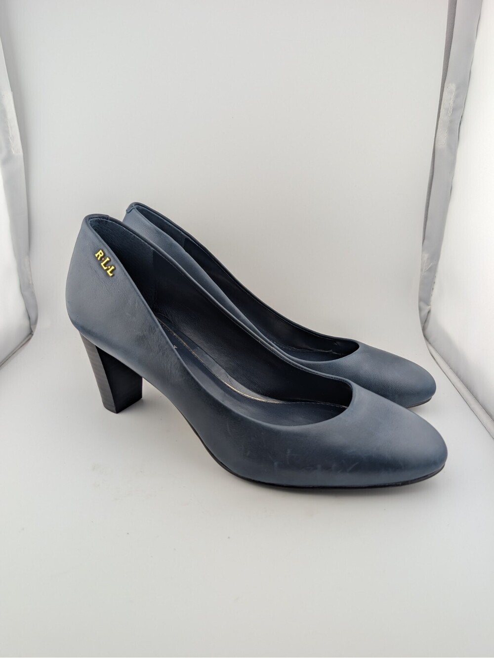 Vintage Lauren Ralph Lauren Women's Size 8.5 Navy Blue Leather Pump Heels